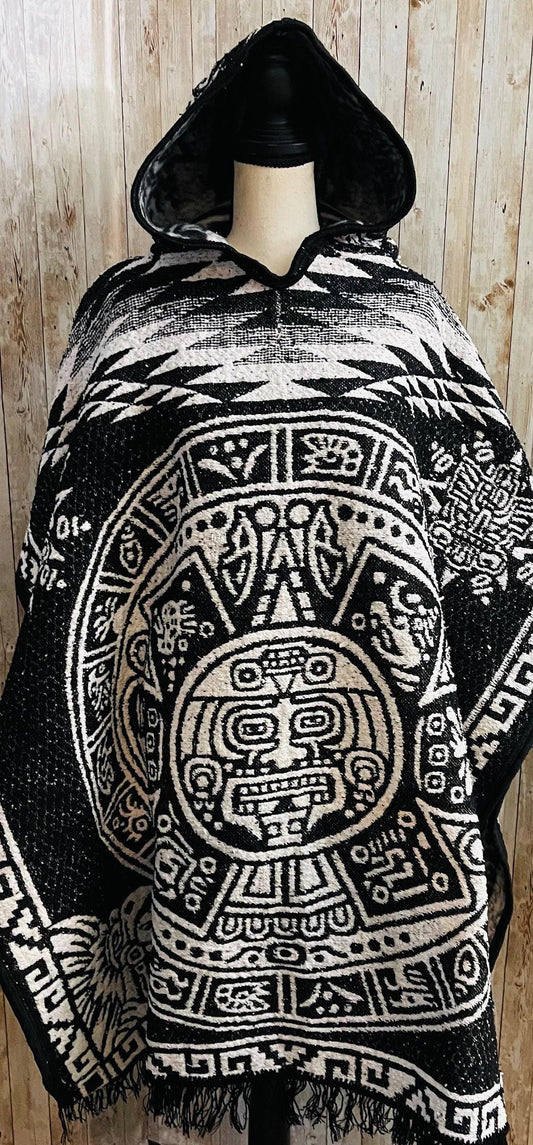 Mexican Poncho Gavan De Calendario Azteca con Gorro Mexican PONCHO Aztec Calendar with Hoodie