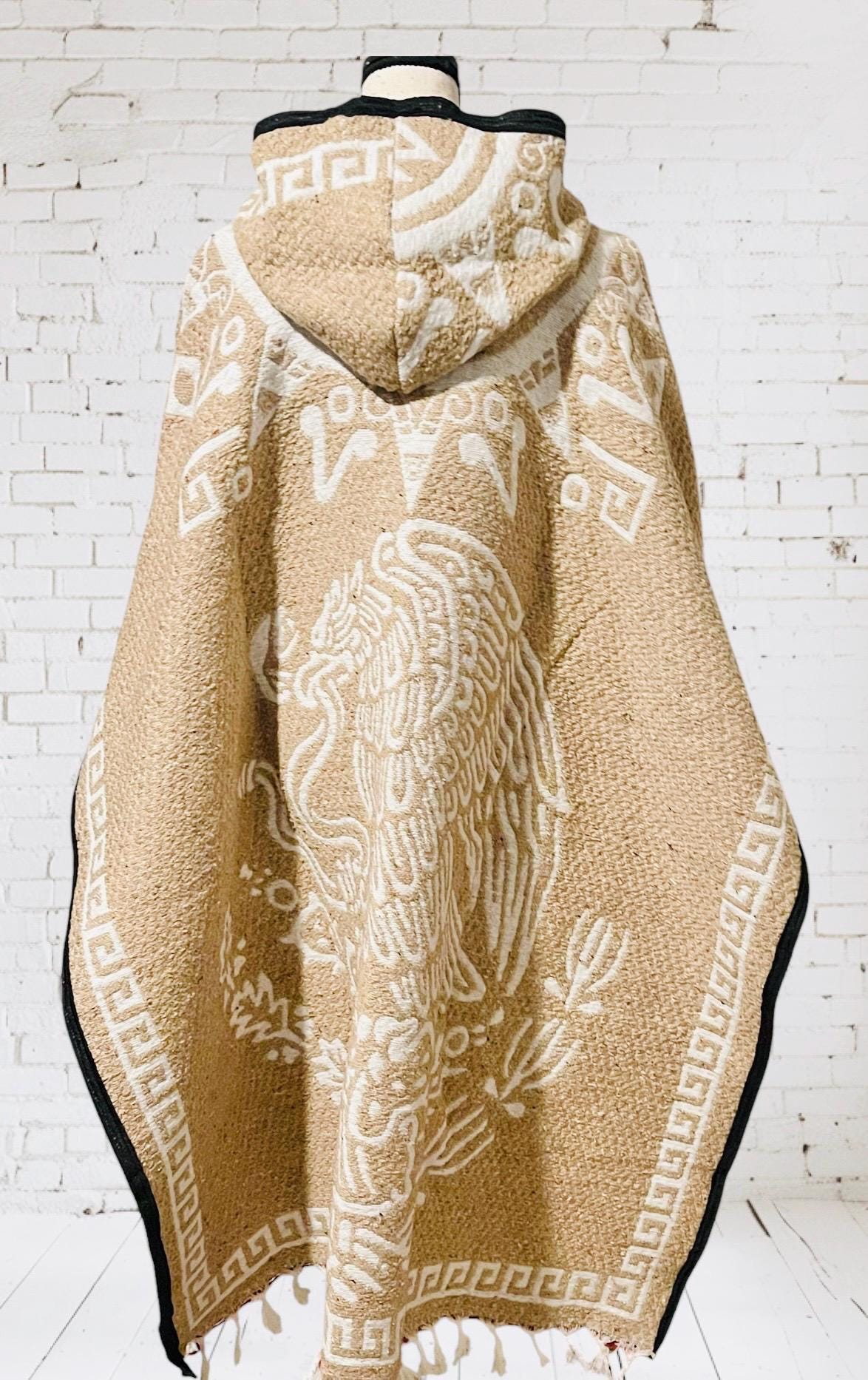 Poncho Azteca con Guerrero y Escudo Nacional Double Sided Aztec Calendar Poncho