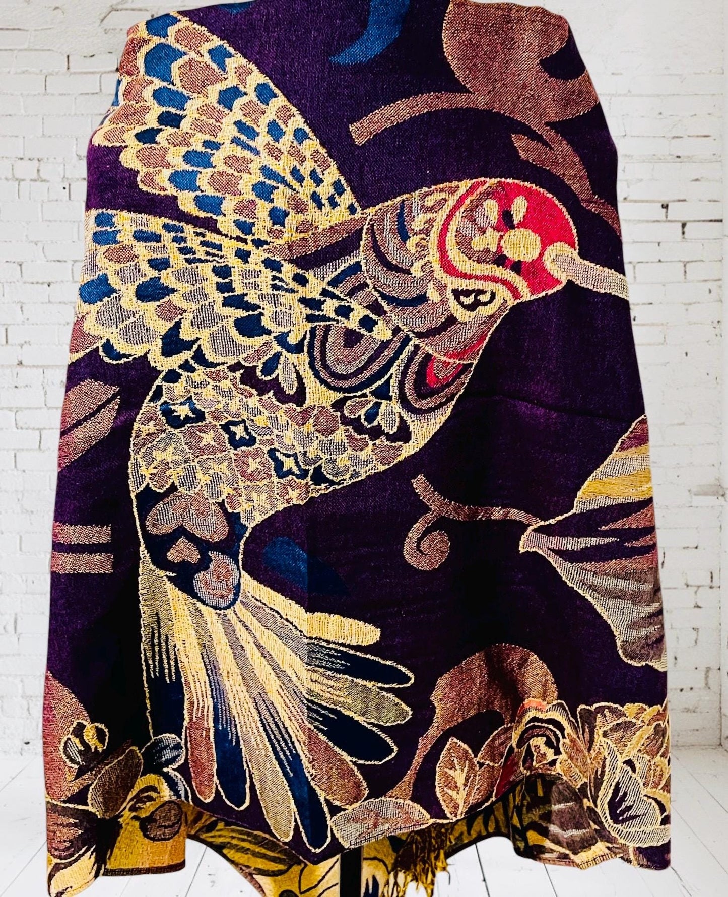 Artesenal Hummingbird Thin Shawl Wrap Reboso Pashima Artesanal Mexicano Delgado de Colibri