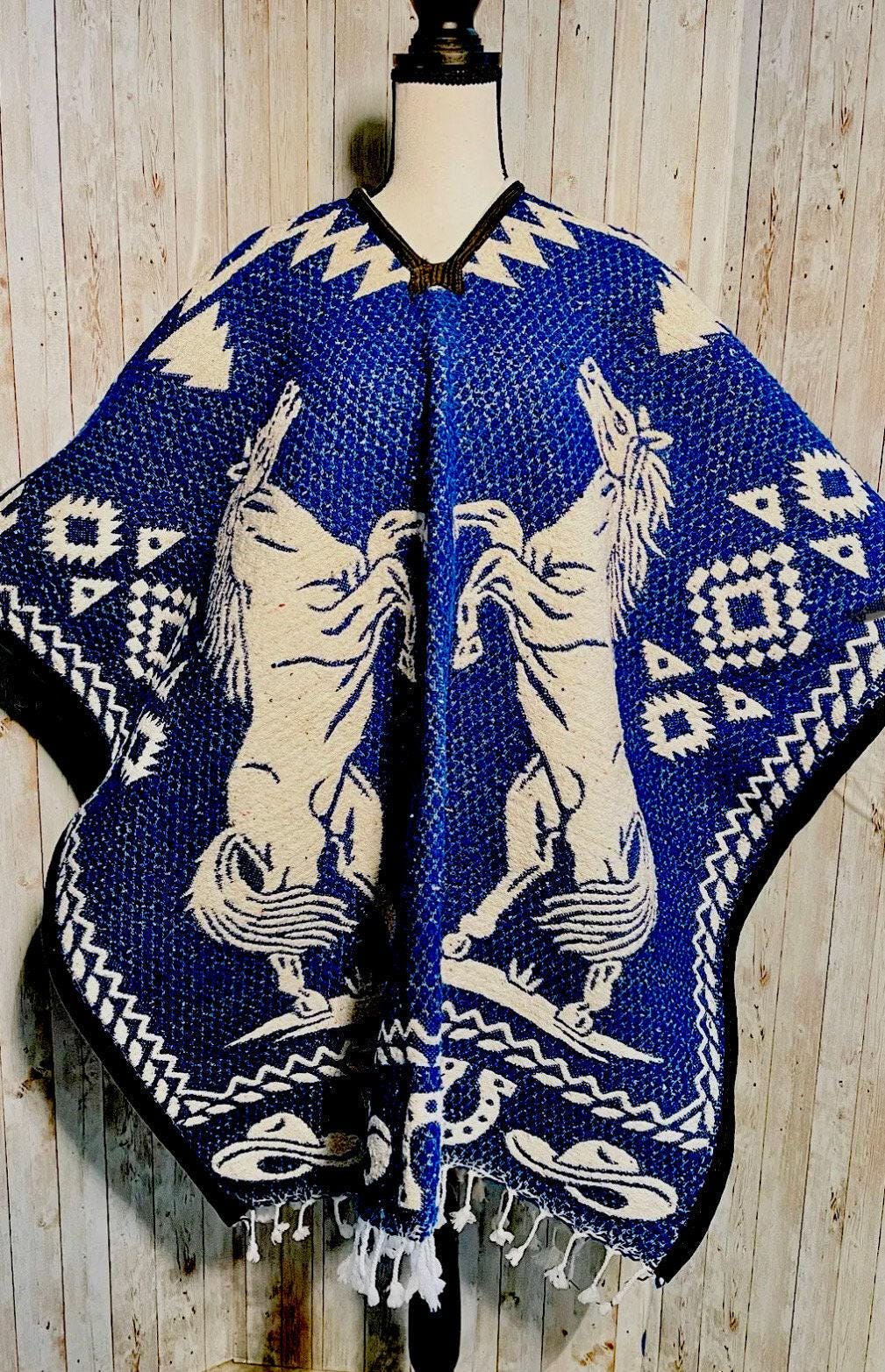 Mexican Poncho Gavan Wild Horse Poncho Gavan Sarape Caballos Salvajes