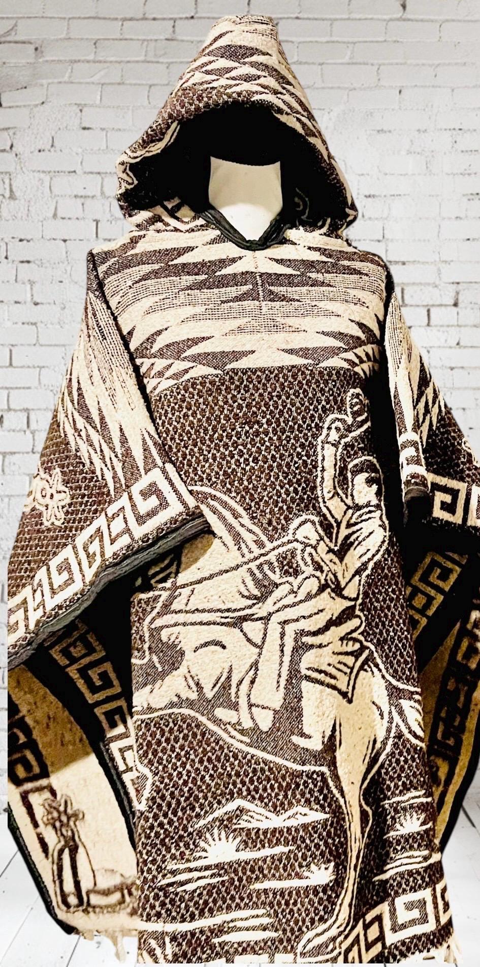 Mexican Poncho Sarape Riding Cowboy in a Horse Poncho Mexicano Sarape Vaquero en Caballo