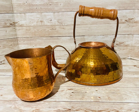 Mexican Copper Coffee Tea Pot with Pouring Cup Cafetera/Tetera de Cobre Mexicano con Taza para Servir