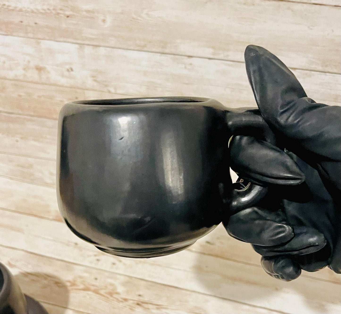Black Oaxacan Mexican Clay Capuccino Expresso Coffee Tea Mugs with Plate Tazas de Barro Negro Artesanal Mexicano con Plato Hechas en Oaxaca