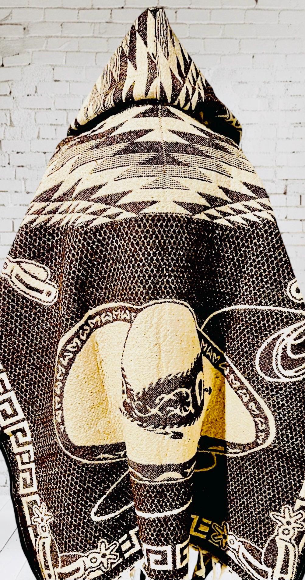 Mexican Poncho Sarape Riding Cowboy in a Horse Poncho Mexicano Sarape Vaquero en Caballo