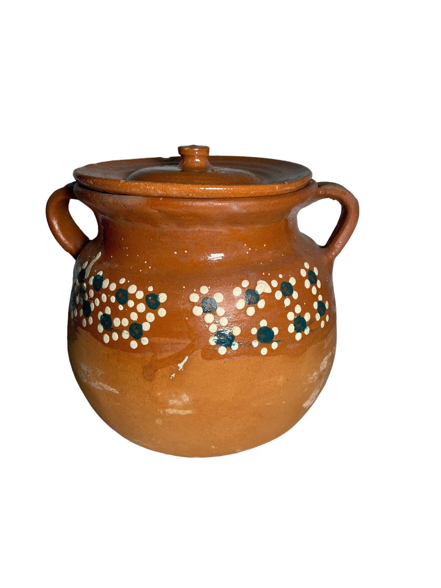 Olla de Barro Decorada con Tapa Clay Pot with lid Fits Up To 2 Kg Terracota Pot