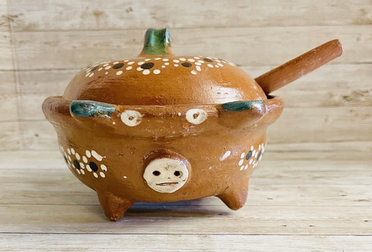 Terra Cotta Mexican Pottery Salsa Pig Bowl with or Without Spoon Salsero de Barro Mexicano con oh sin Cuchara de Barro