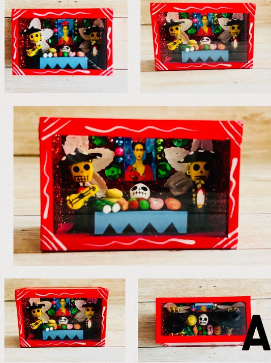 Nicho Mexicano De Catrinas con Vitrina Mexican Sugar Skulls Shadow Box