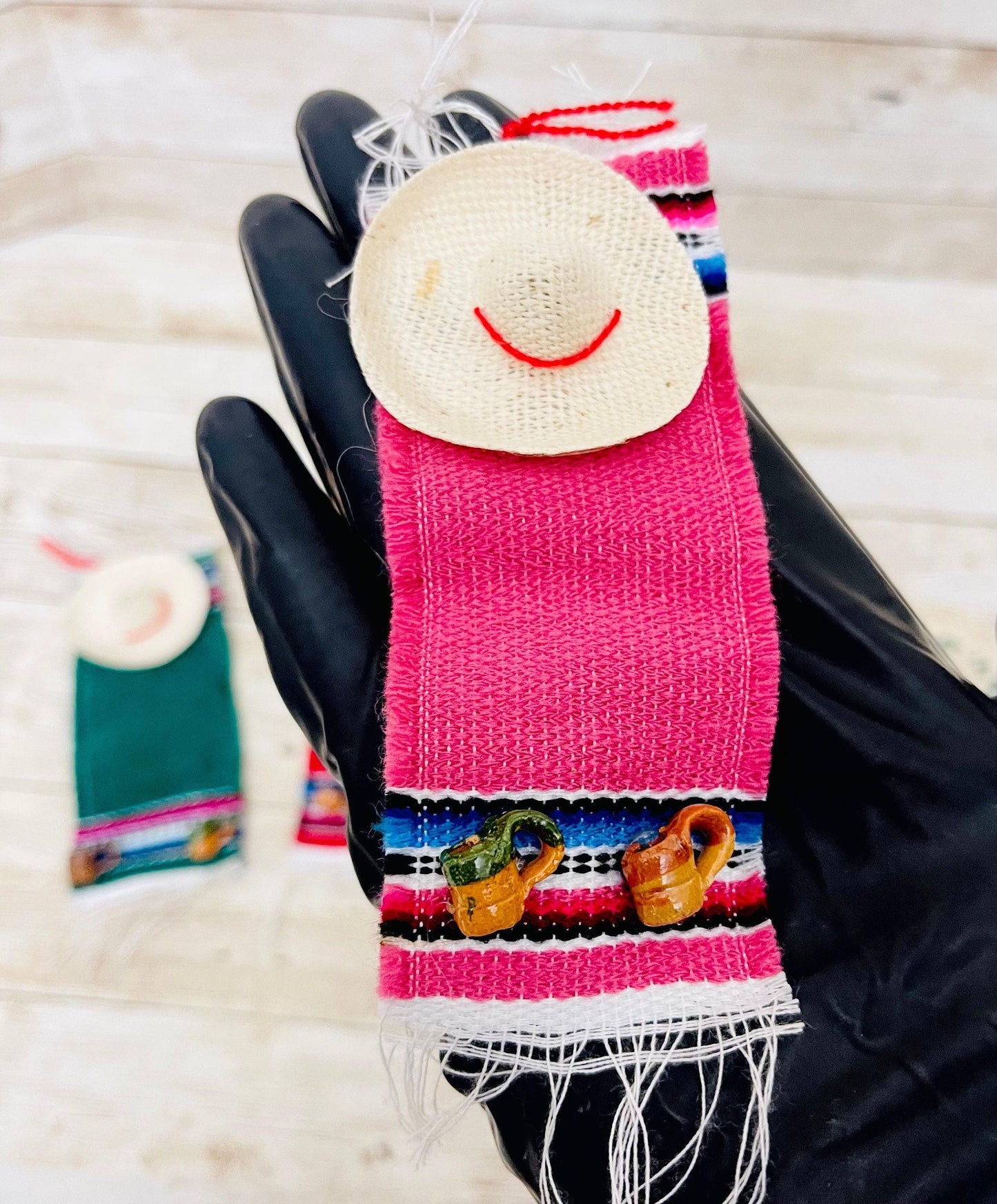 Mexican Sarape Hat with Mini Jarritos Party Favors Sarapes con Sombrero y Jarritos en Miniatura