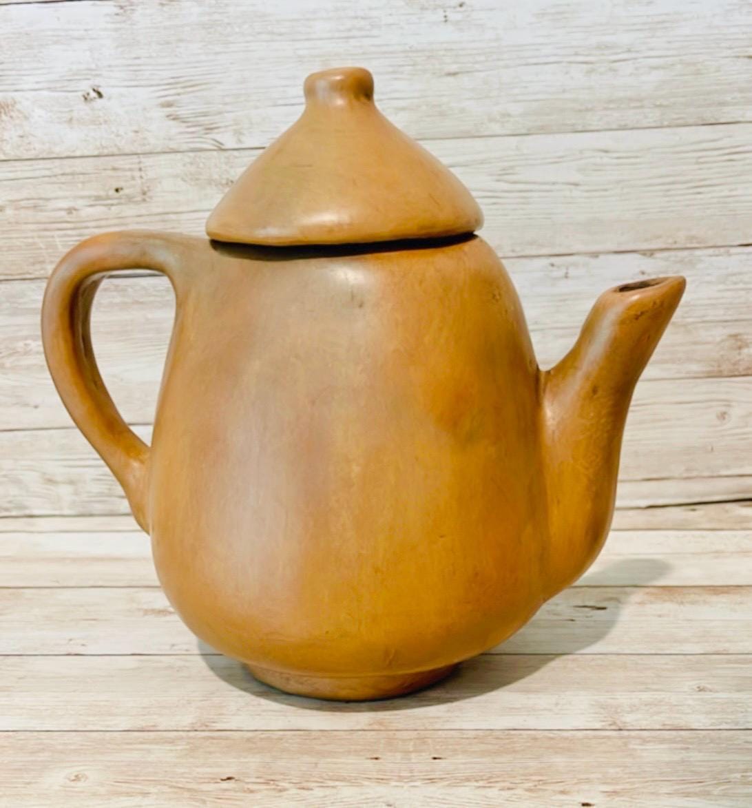 Brown Oaxacan Mexican Clay Coffee Tea Pot Set with 2 Cups & Plates Tetera Artesanal de Barro Cafe de Oaxaca Artesanal con 2 Tazas y 2 Platos