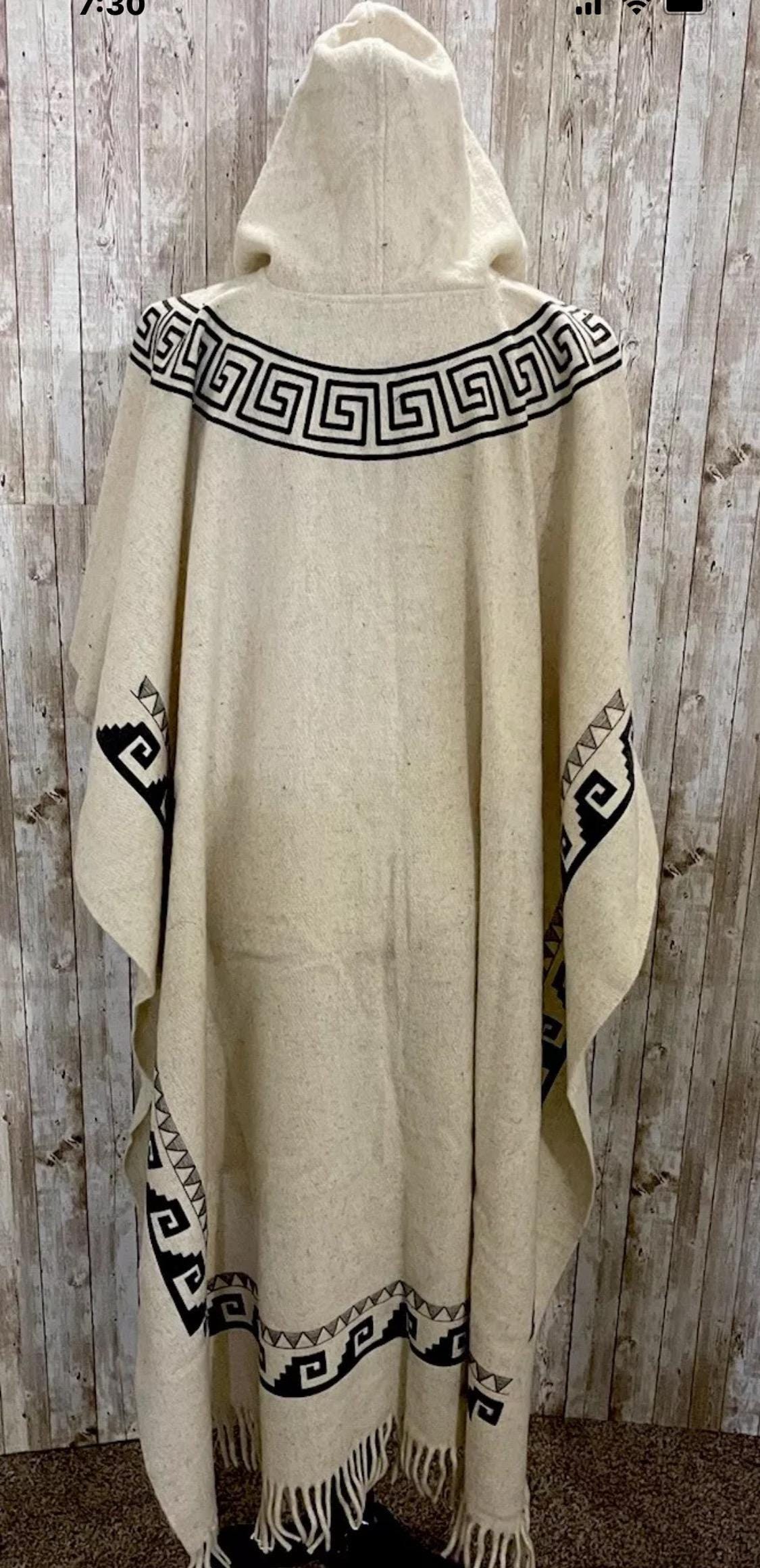 Mexican Aztec Warrior Wool PONCHO with Hoodie Poncho Mexicano De Lana Planchada Azteca Guerrero con Gorro