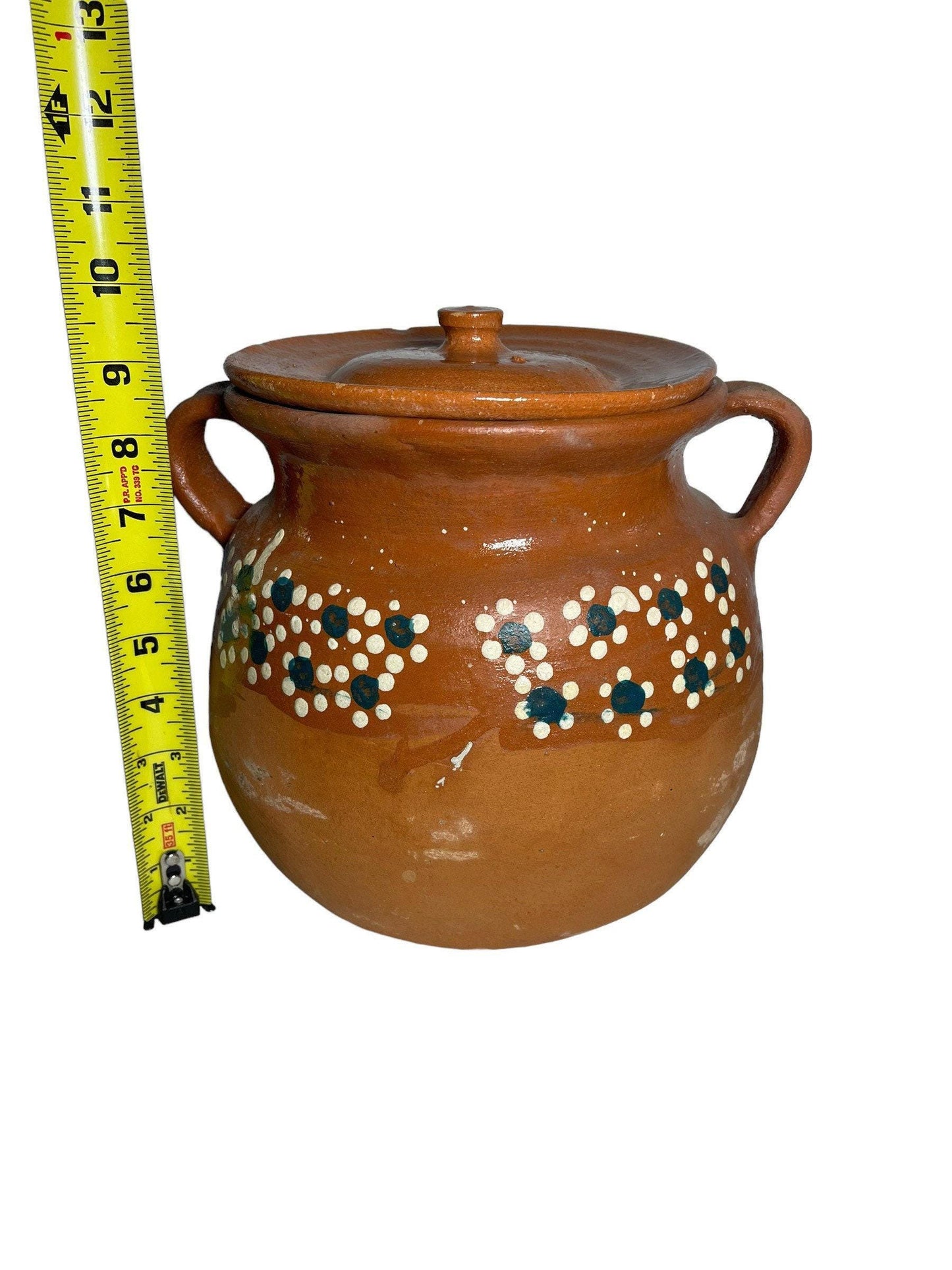 Olla de Barro Decorada con Tapa Clay Pot with lid Fits Up To 2 Kg Terracota Pot