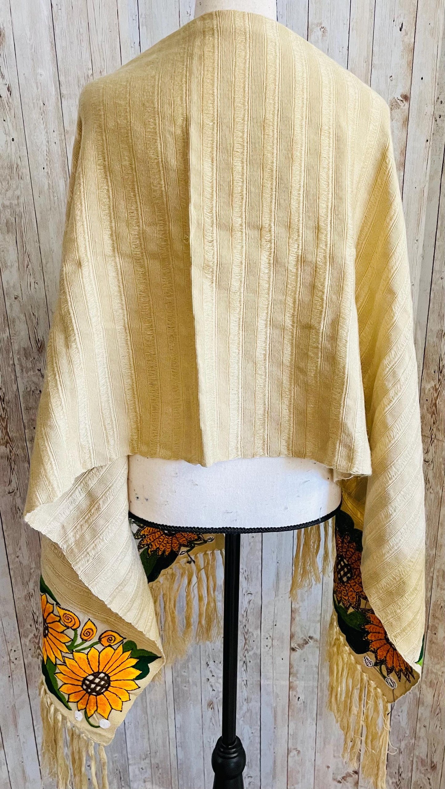 Mexican Sunflower Embroidered Handmade Shawl Reboso Bordado Mexicano de Girasoles