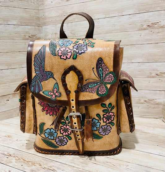 Hand Tooled Mexican Leather Backpack Mochila Mexicana De Piel Cincelada
