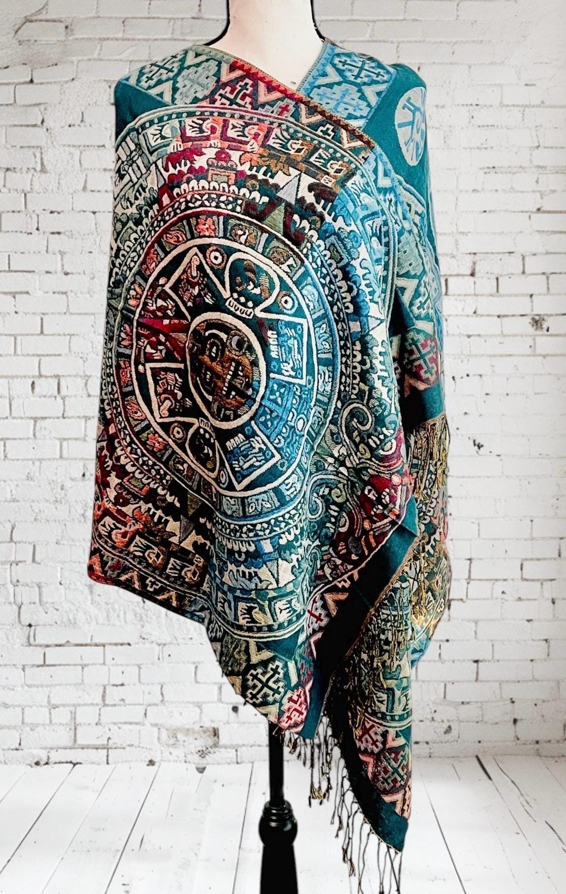 Maya Calendar Mexican Thin Shawl Wrap Reboso Mexicano de Calendario Maya/Azteca Delgado