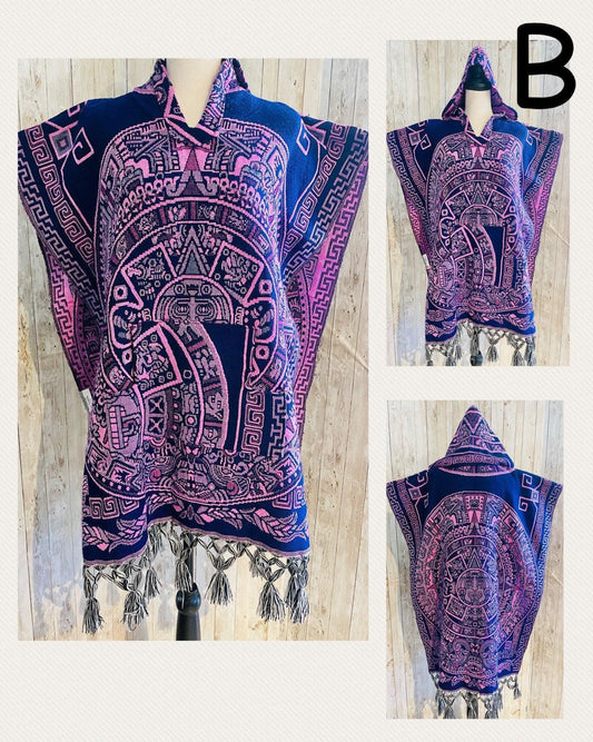 Poncho Gavan Mexicano Calendario Azteca con Gorra Mexican Hoodie