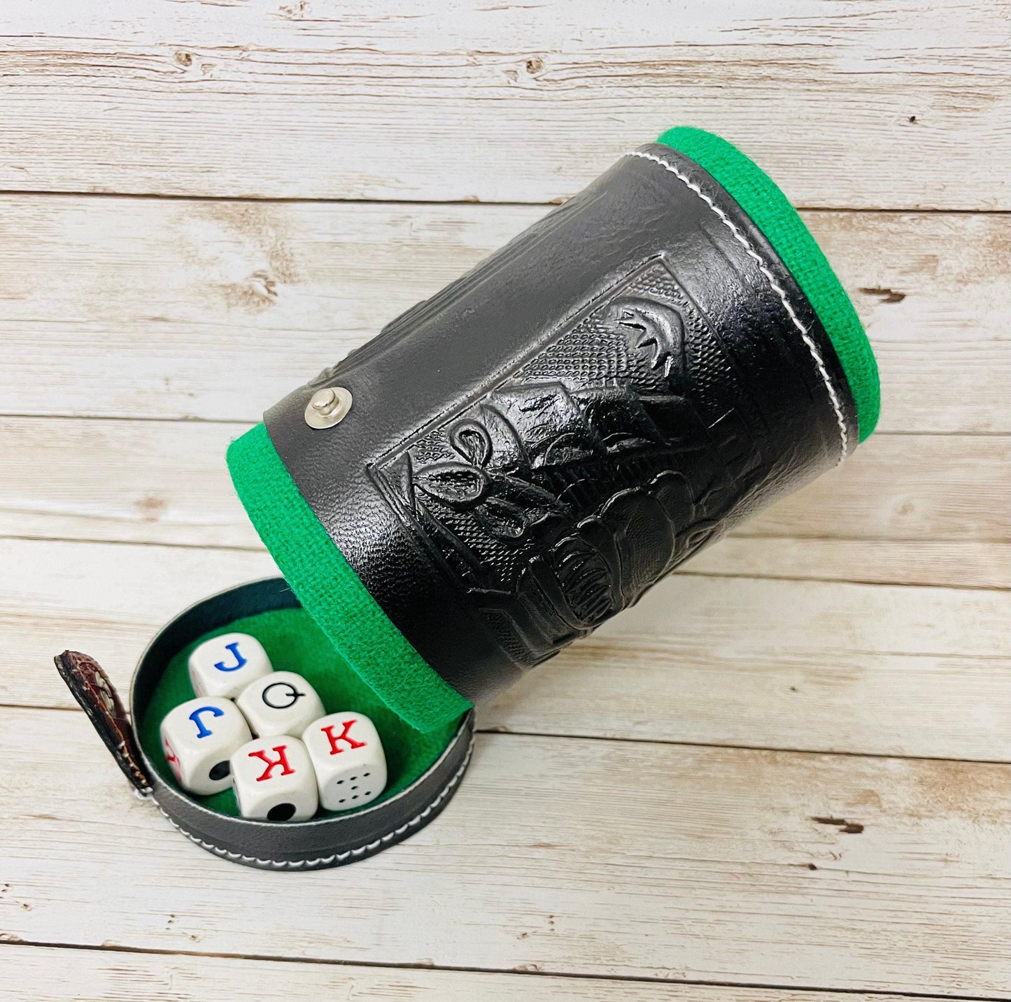Cubilete Mexicano Poker Dice Cup Leather Engraved