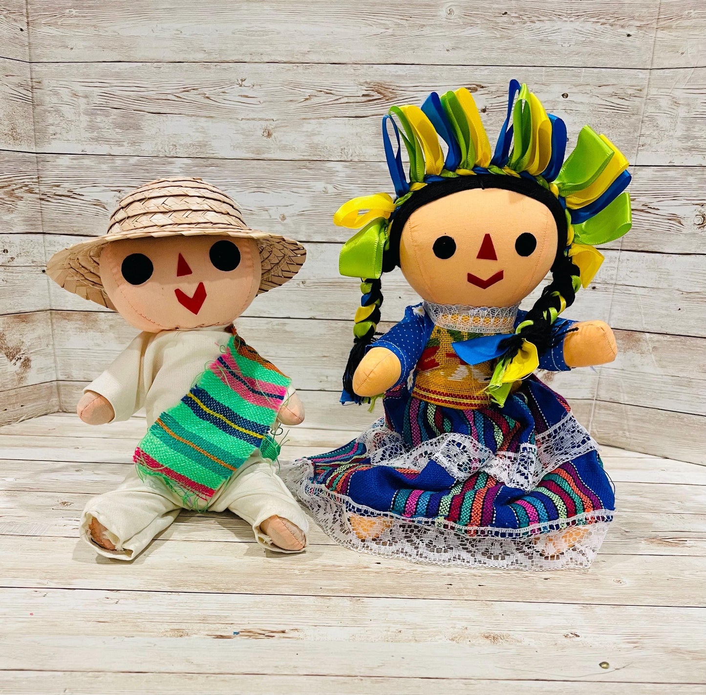 2 Set Rag Mexican Couple Lele Dolls 12 Inches Pareja de Leles Muñecas Artesanales Mexicanas 12 Pulgadas