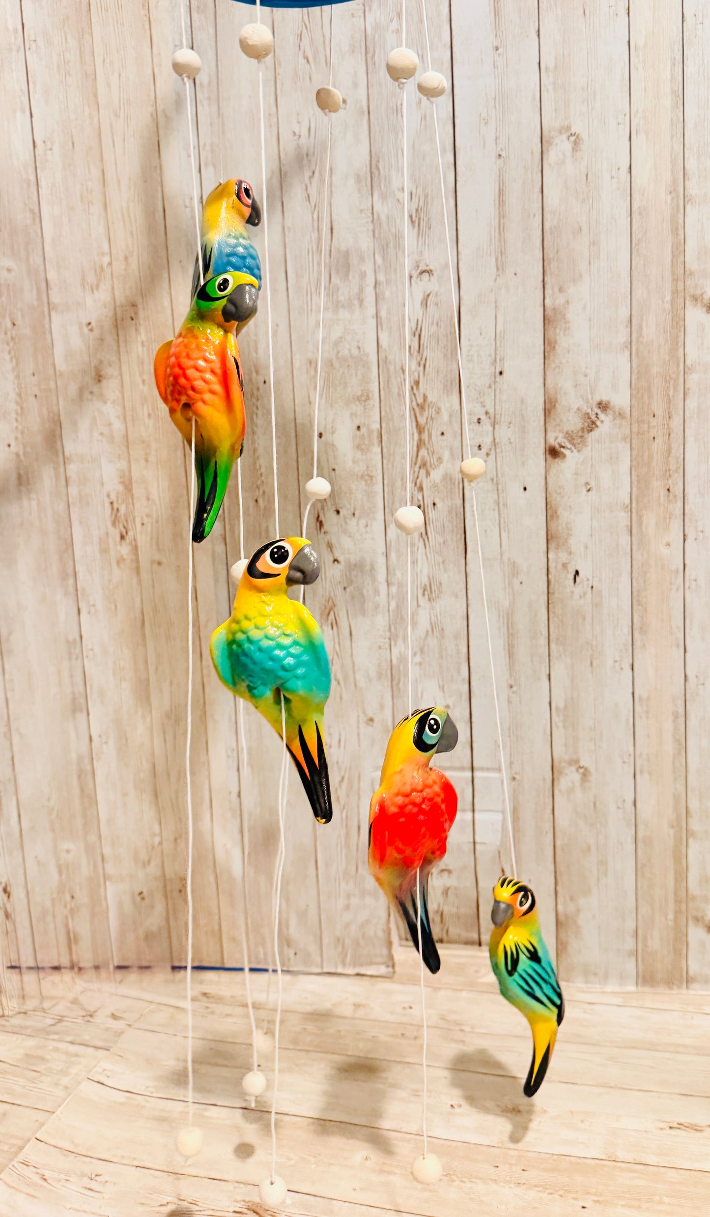 Mexican Ceramic Parrots Wind Chime Campana de Viento Mexicana de Cotorritoa
