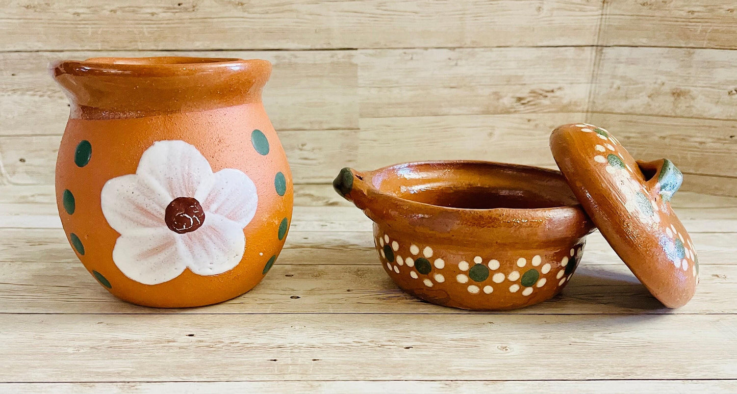 Servilletero y Cazuelita de Barro Mexicano Mexican Clay Napkin Holder and Casserole