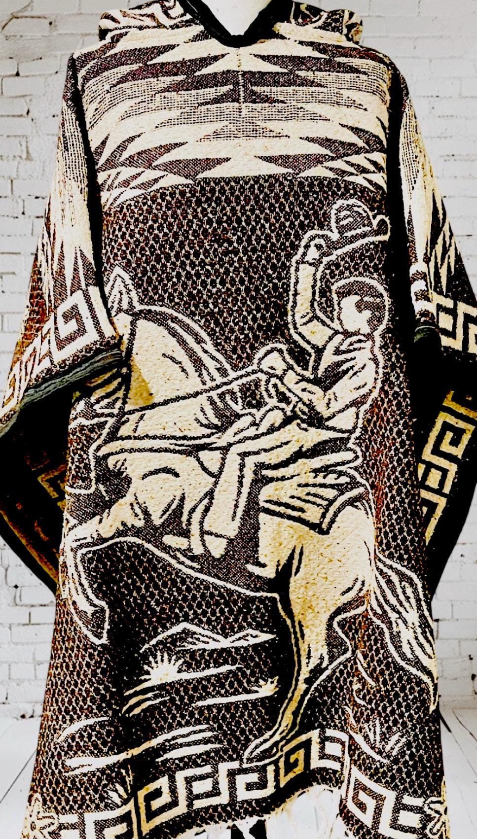 Mexican Poncho Sarape Riding Cowboy in a Horse Poncho Mexicano Sarape Vaquero en Caballo