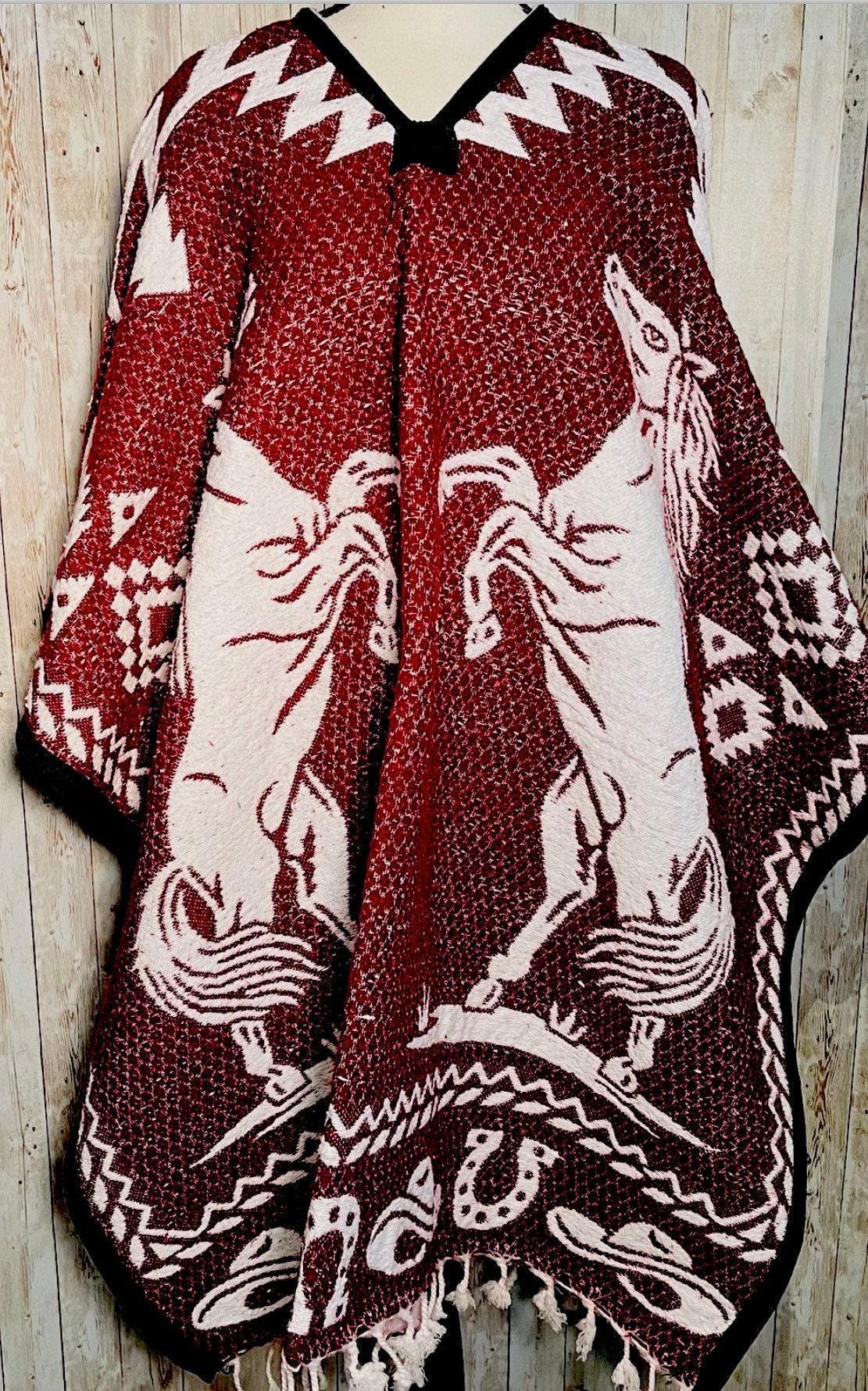 Mexican Poncho Gavan Wild Horse Poncho Gavan Sarape Caballos Salvajes