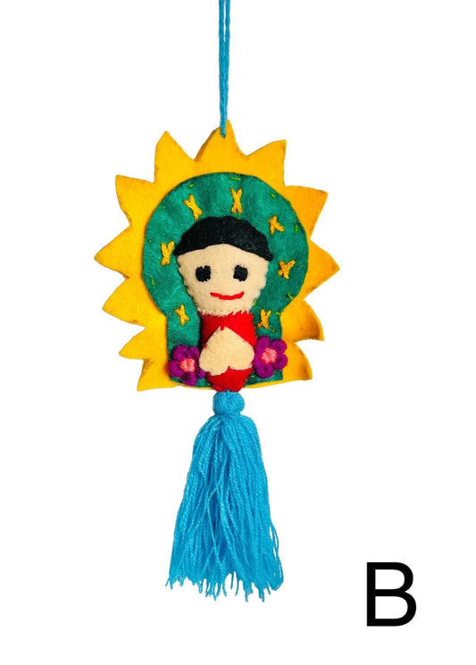 Virgin Mary Pompom, Mexican Tree Ornaments, Tassels, Accessory Charms Keychains Bag Accessories Pom Pom de Virgen Maria