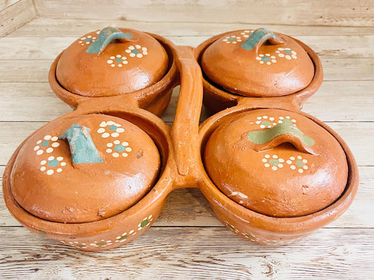 Terracotta Salsa Holder 2, 3 & 4 Trays with Lid Salsero de Barro con 2, 3 y 4 Cazuelitas con Tapa