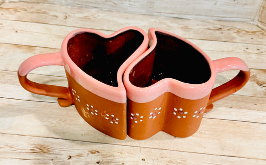 Tazas Forma Corazon de Barro Mexicano Mexican Terracota Heart Shaped Mugs