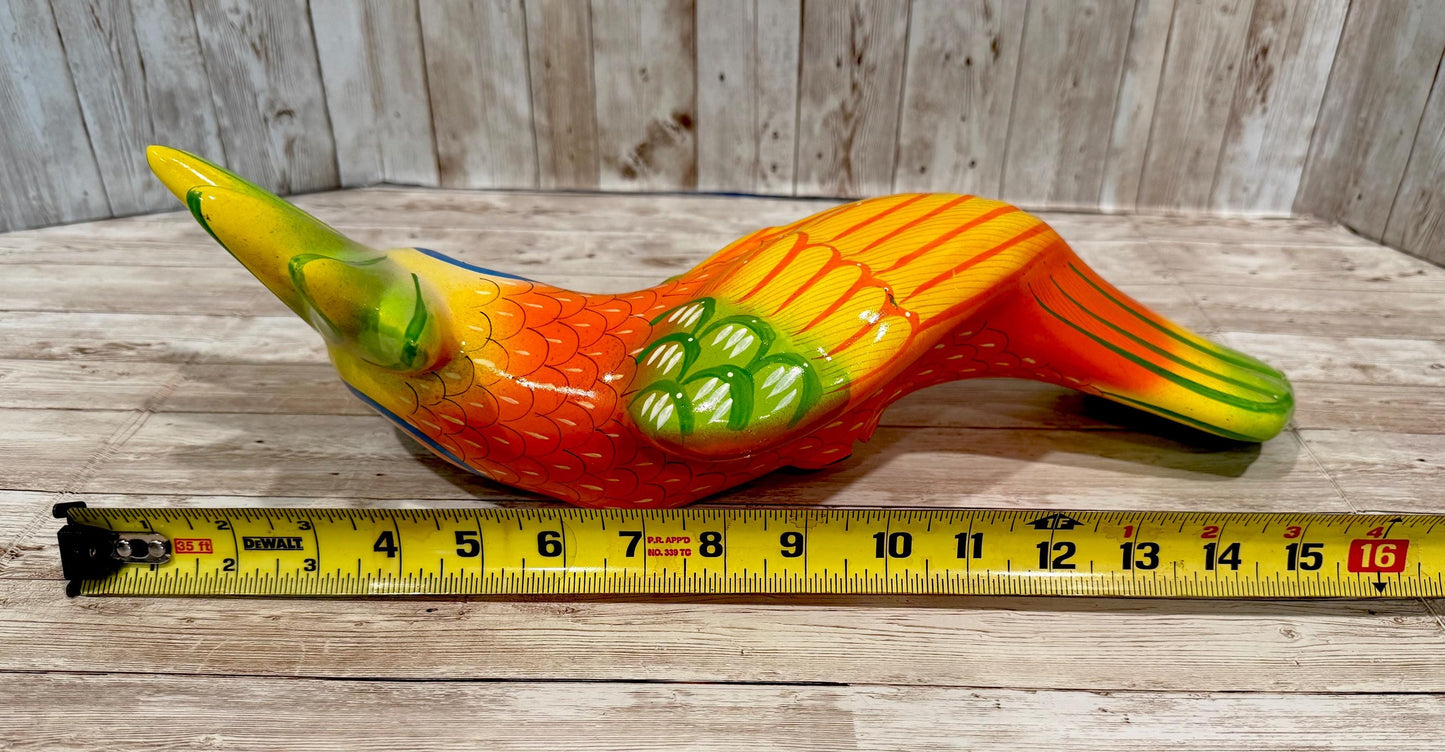 Hanging Exotic Bird in Ring Mexican Pottery Ceramic Pajaro De Cerámica