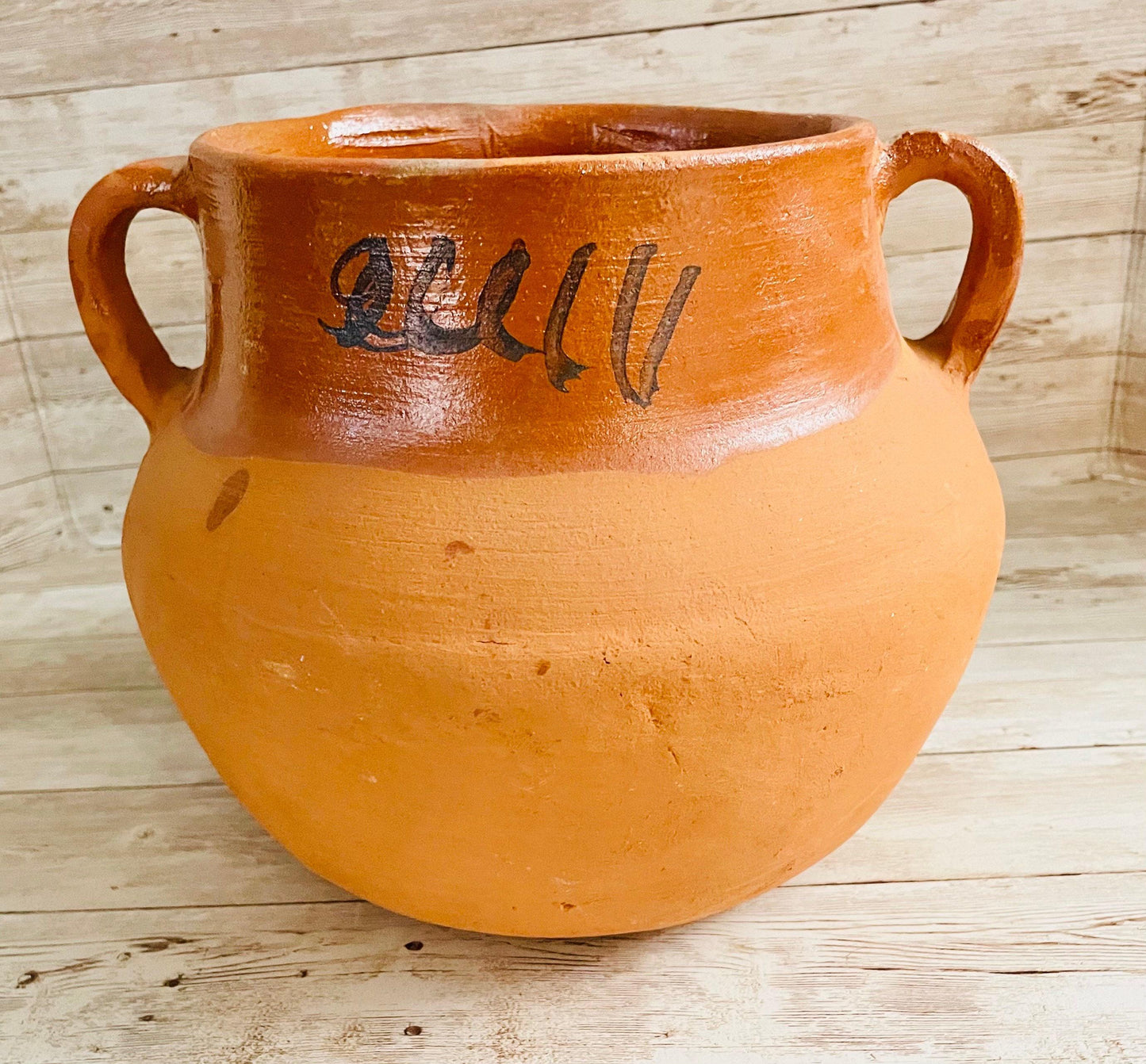 Olla de Barro Mexicana Frijolera Decorada Terra Cota Clay Pot