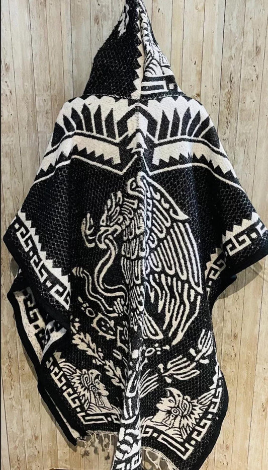 Poncho Calendario Azteca con Guerrero Azteca Double Sided Aztec Calendar Poncho