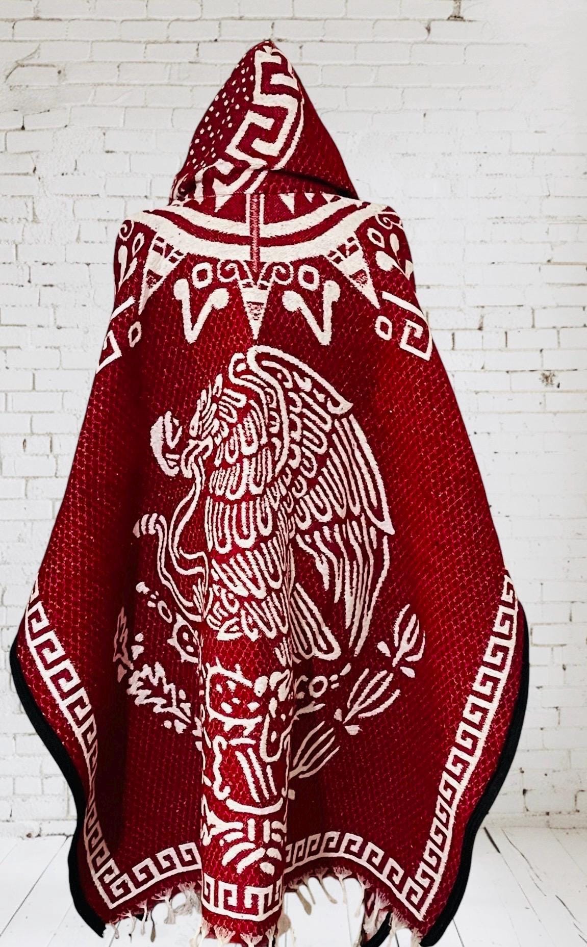 Poncho Azteca con Guerrero y Escudo Nacional Double Sided Aztec Calendar Poncho