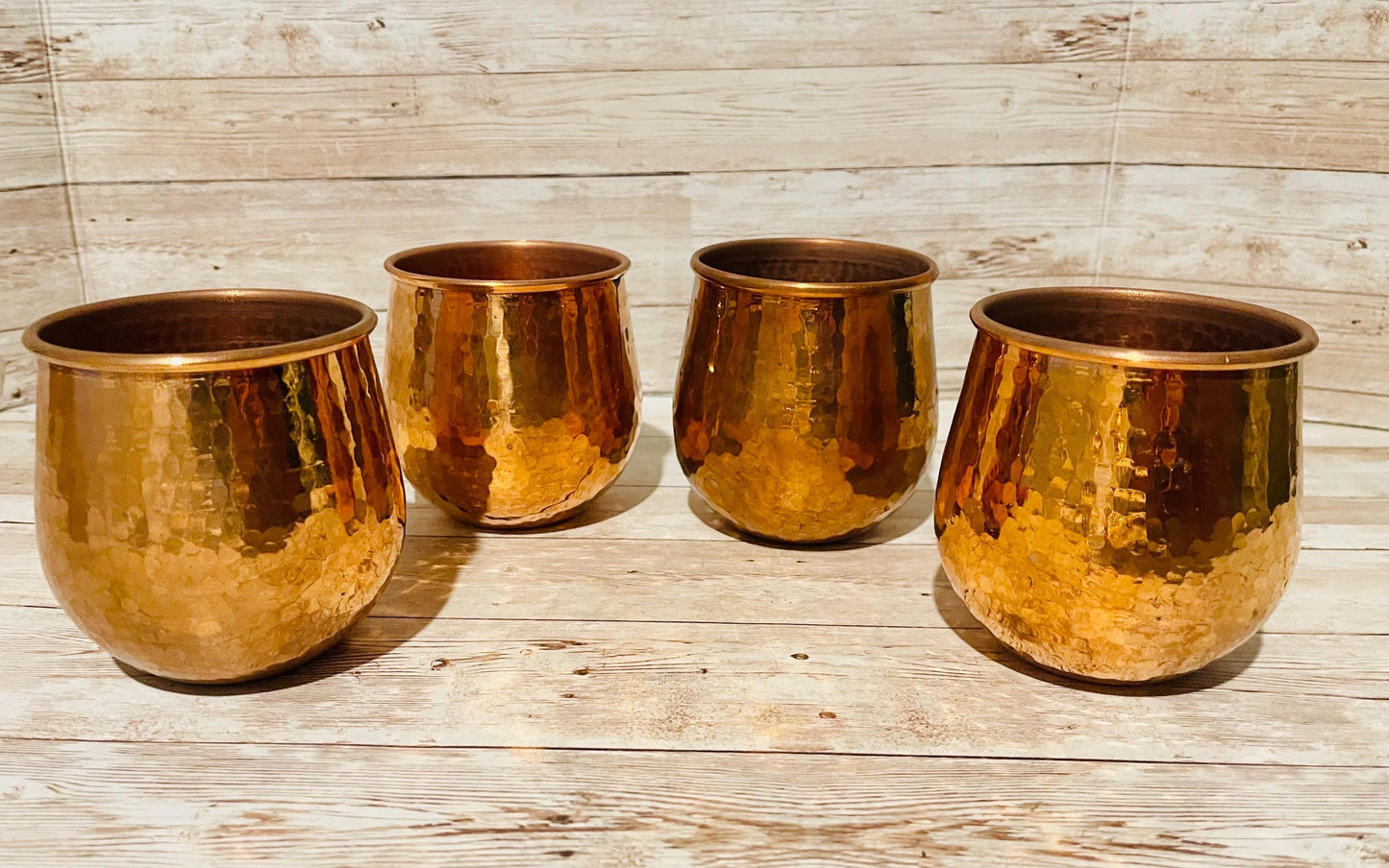 4x Mexican Copper Cups 4 Vasos de Cobre Mexicano