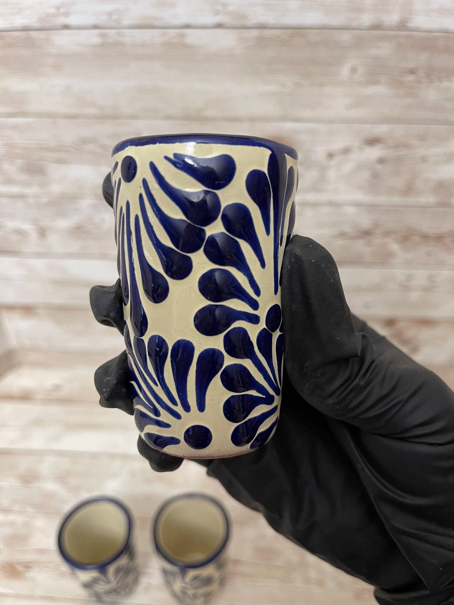 3x Talavera Mexican Art Pottery Shot Glasses Tequileros Drinkware 3x Tequileros Mexicanos de Talavera