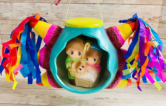 Mexican Ceramic Piñata Nativity Set Nacimiento Navideño Mexicano de Ceramica en Forma de Piñata