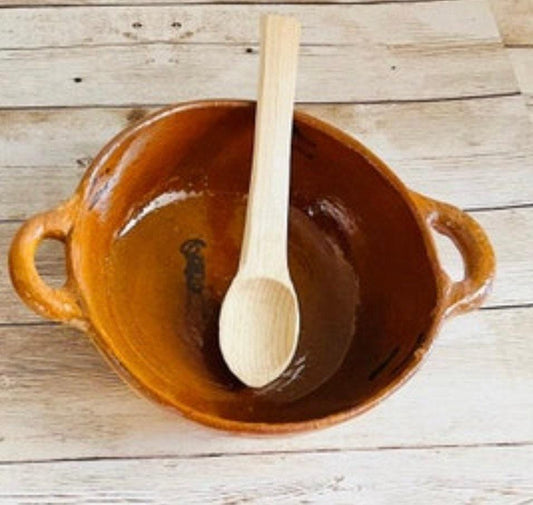 Mexican Salsa/Cheese Plate with wood Spoon Plato Salsero/Quesero de Barro con Cuchara de Madera