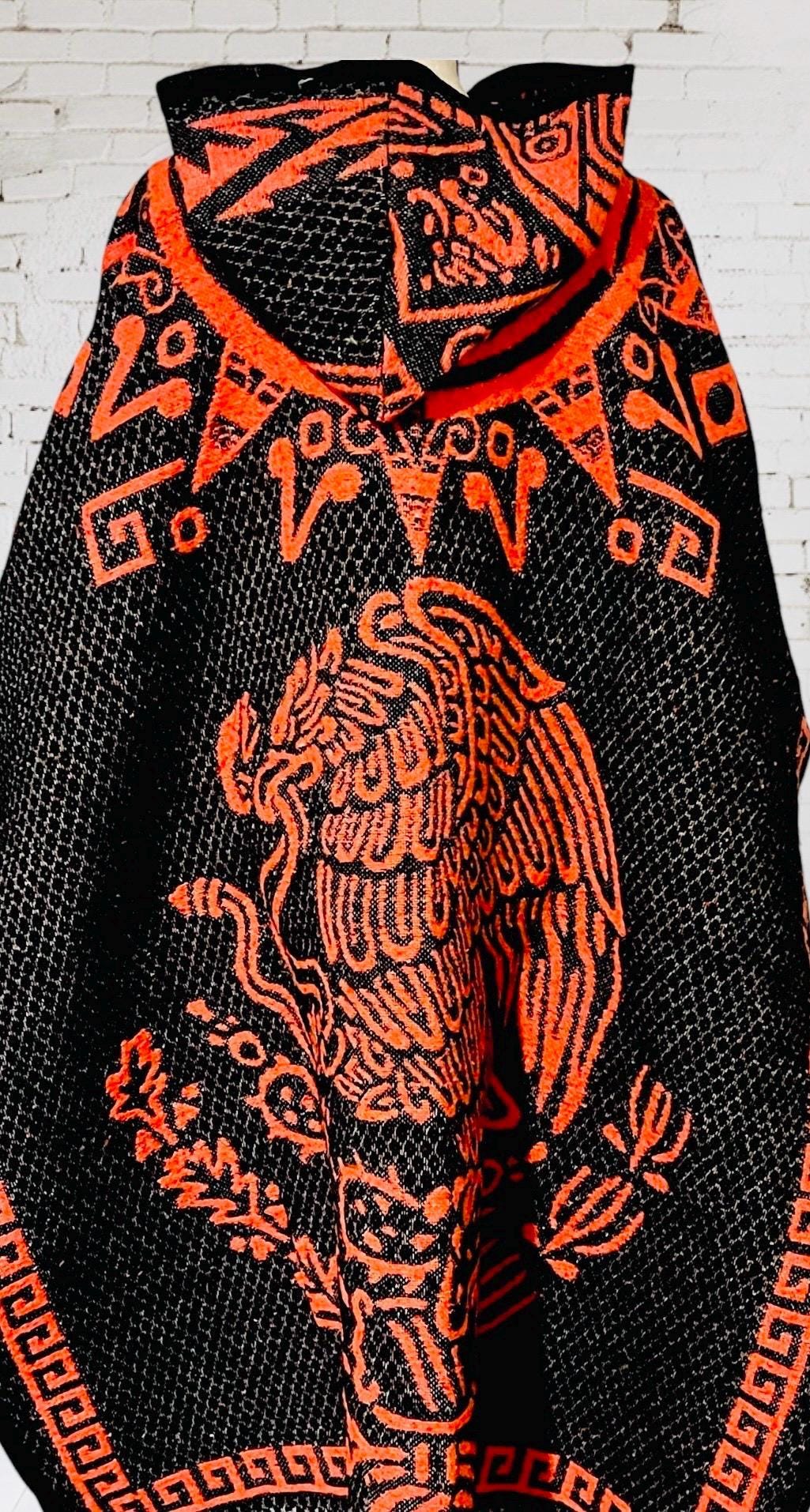 Poncho Azteca con Guerrero y Escudo Nacional Double Sided Aztec Calendar Poncho