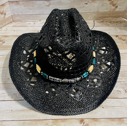 Black Cowboy Hat One Size Sombrero Negro Vaquero con Toquilla