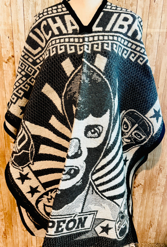 Mexican Poncho Gavan de Lucha Libre El Santo y Blue Demon