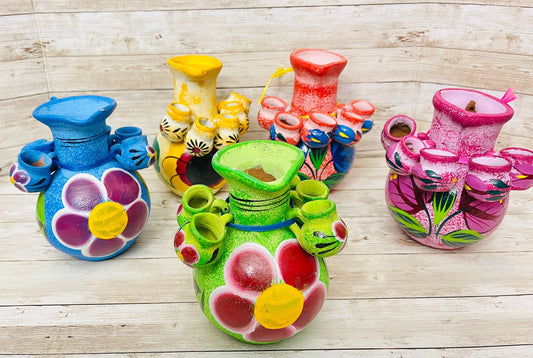 Terra Cotta Mexican Art Pottery Tequilero With 5 Mini Jarritos Licorera Artesanal Mexicana con 5 Mini Jarritos