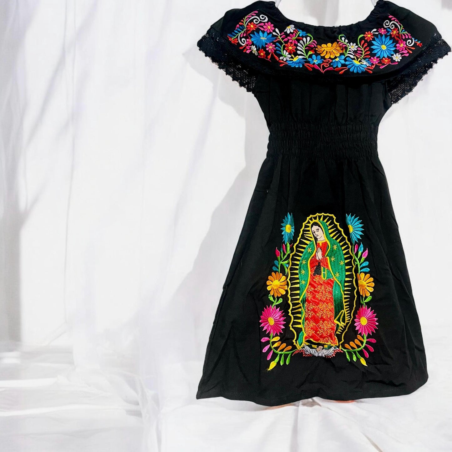 Kids Size Virgin Mary Mexican Embroidered Dress Vestido de Niñas de la Virgen Maria Bordado