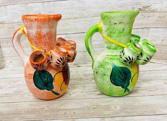 Terra Cotta Mexican Art Pottery Tequilero With 5 Mini Jarritos Licorera Artesanal Mexicana con 5 Mini Jarritos