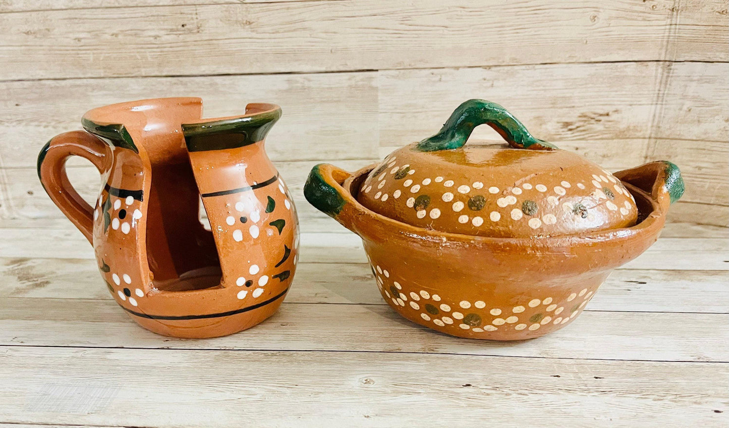 Servilletero y Cazuelita de Barro Mexicano Mexican Clay Napkin Holder and Casserole