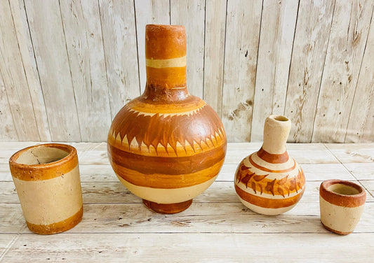 Mexican Clay WaterJugs with Cups 2 Garrafones de Barro Mexicano 9 In & 5 In