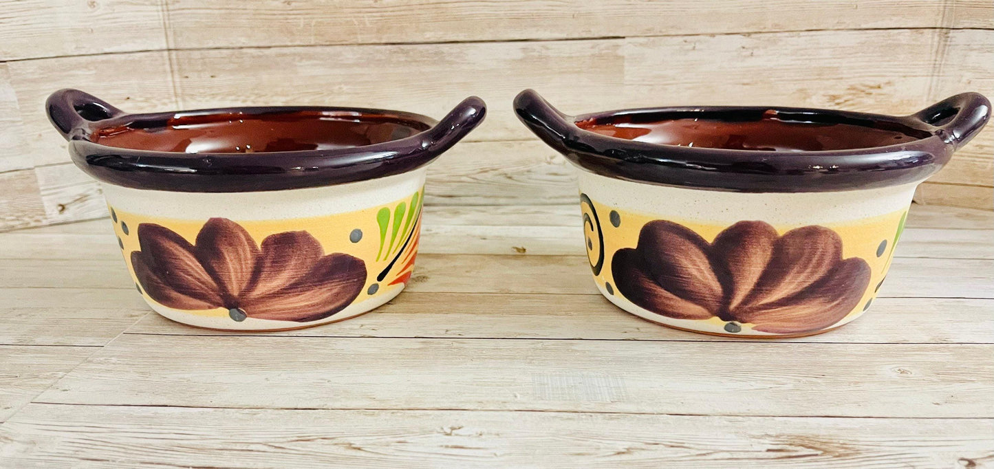 2 Terra Cota Mexican Clay Bowls 2 Platos Tazones de Barro