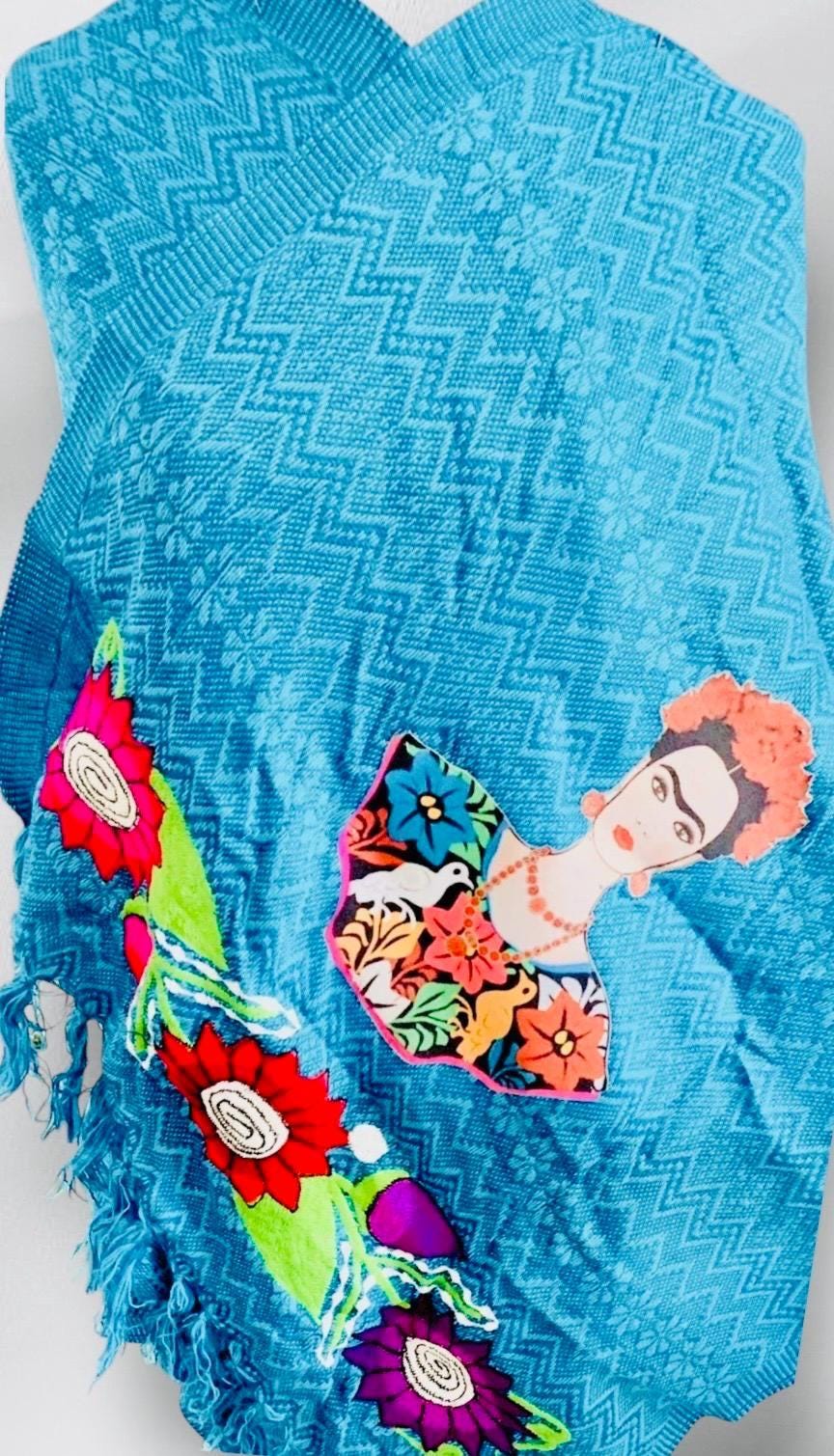 Frida Kahlo Embroidered Shawl Rebosos Bordados de Frida Kahlo con Imagen