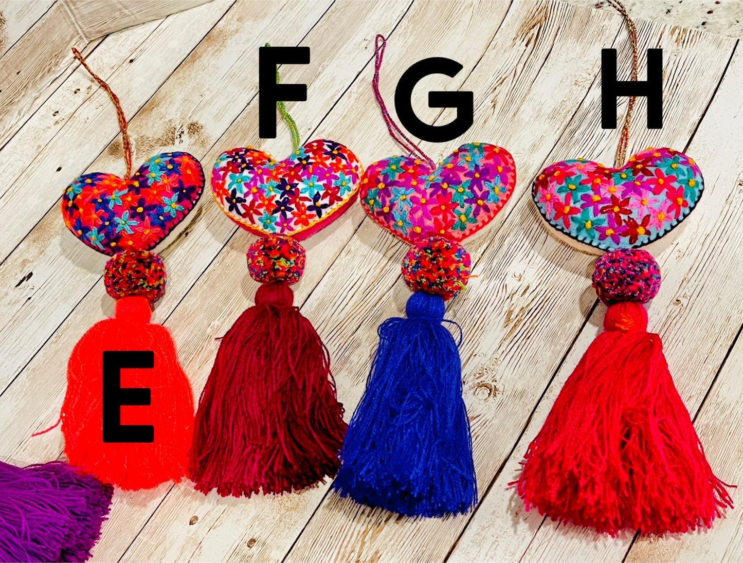 Mexican Heart Shaped Tassle Pom Poms Tassle Pompones Colgantes Artesanales Mexicanos de Corazon