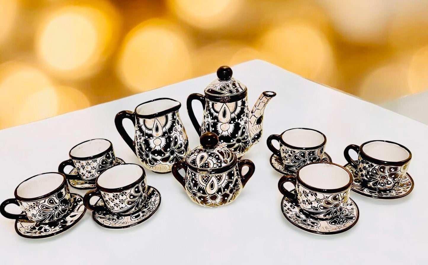 Mexican Talavera Tea Coffee Set Drinkware With 6 Mugs Sugar Bowl Talavera Mexicana de Cafe/Te con Tazas Platos Azucarera y Tetera