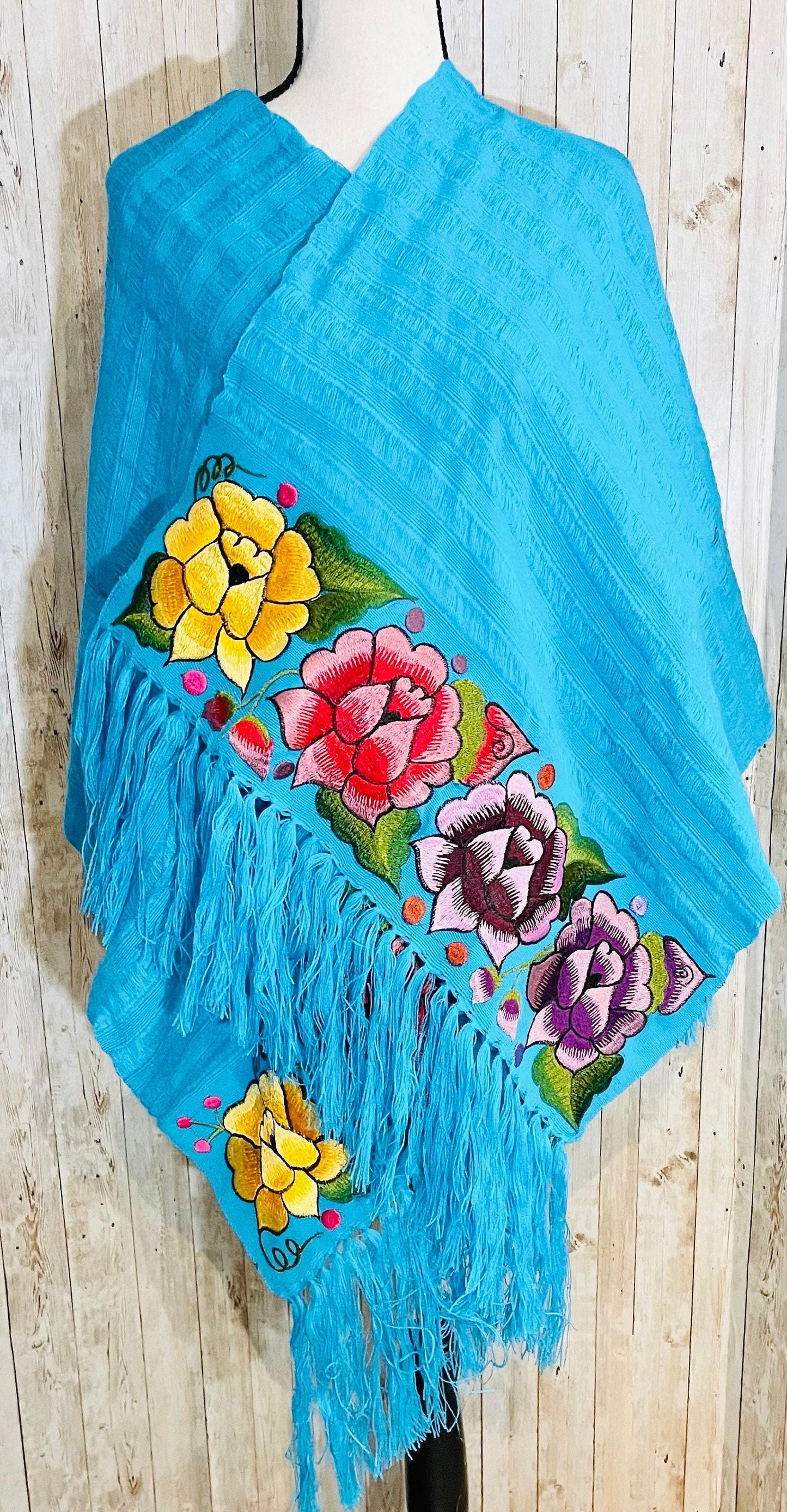 Embroidered Handmade Mexican Shawl Reboso Bordados en Telar