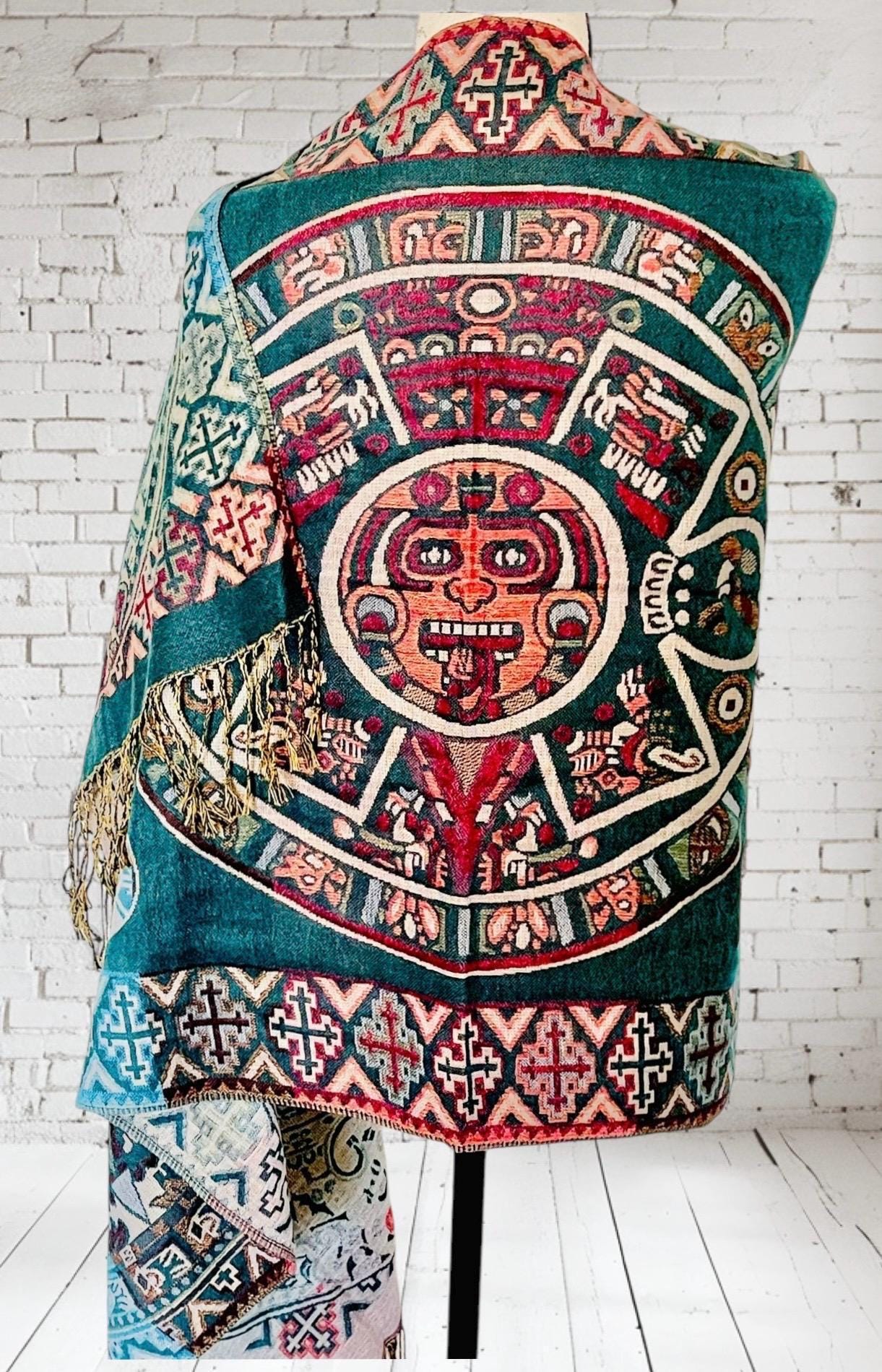 Maya Calendar Mexican Thin Shawl Wrap Reboso Mexicano de Calendario Maya/Azteca Delgado